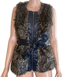 Daytrip vest faux fur full zip belted cheetah leopard animal print jacket SZ SM